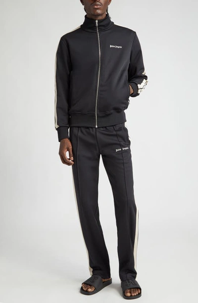 Palm Angels Black High Neck Sweatshirt With Logo Lettering On The Front In Wool Blend Man In Black White