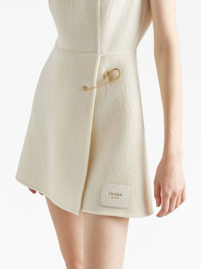 Prada Womens Avorio Safety-pin Logo-patch Wool-blend Shift Dress In White