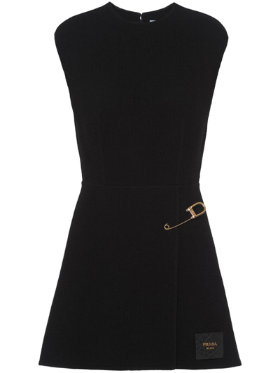Prada Washed Twill Safety-pin Mini Dress In Black