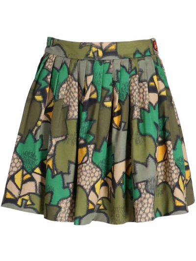 Kenzo Camouflage-print Pleated Mini Skirt In Green