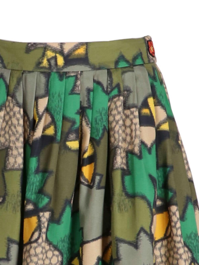 Kenzo Camouflage-print Pleated Mini Skirt In Green