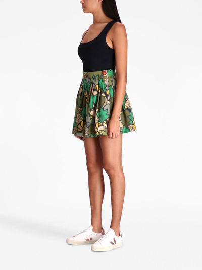 Kenzo Camouflage-print Pleated Mini Skirt In Green