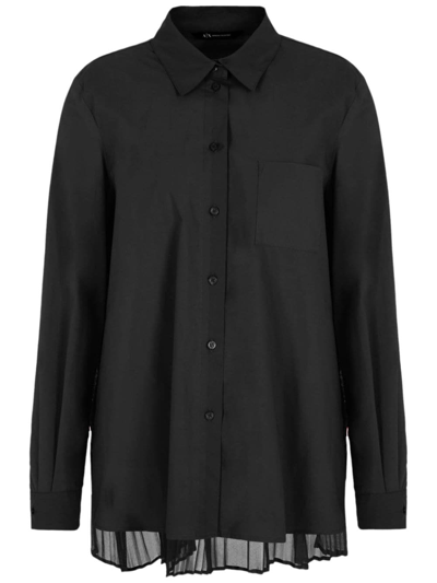 Shop Armani Exchange Pleated-panel Long-sleeved Shirt In Black