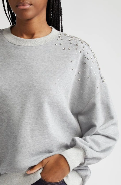 Shop Cinq À Sept Brandy Crackle Rhinestone Detail Cotton Sweatshirt In Heather Grey