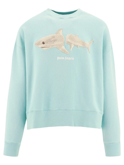 Shop Palm Angels "white Shark" Sweatshirt In Blue