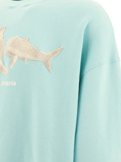 Shop Palm Angels "white Shark" Sweatshirt In Blue