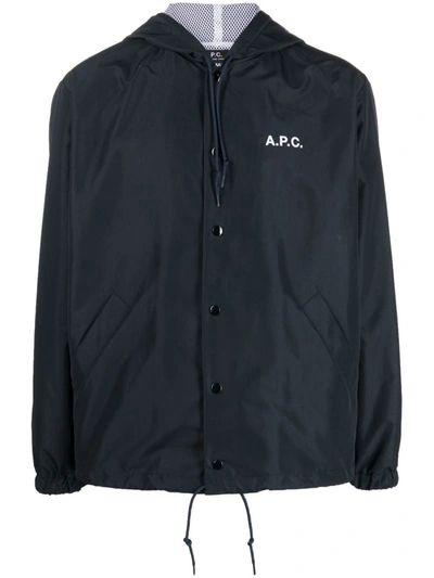 Shop Apc A.p.c. Jackets In <p>greg Windbreaker Jacket From A.p.c. Featuring Navy Blue, Mesh Lining, Logo Print At The Chest, Co