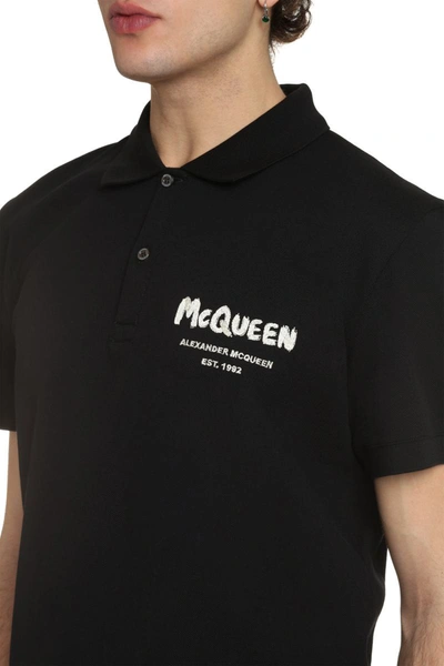 Shop Alexander Mcqueen Cotton-piqué Polo Shirt In Black