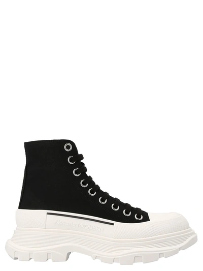 Shop Alexander Mcqueen Logo Canvas Sneakers In White/black