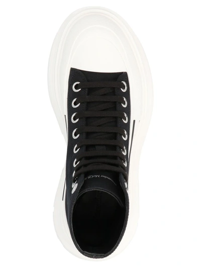 Shop Alexander Mcqueen Logo Canvas Sneakers In White/black