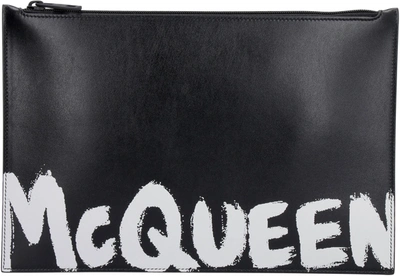Shop Alexander Mcqueen Logo Detail Flat Leather Pouch In Black