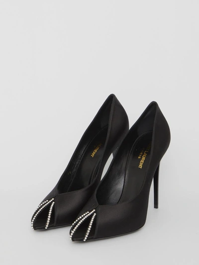 Shop Saint Laurent Alix Pumps In Silk Satin In Black/silver