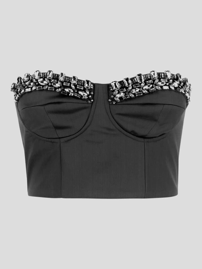 Shop Amen Bustier In Twill With Crystals Embroidery In Blackcrystal