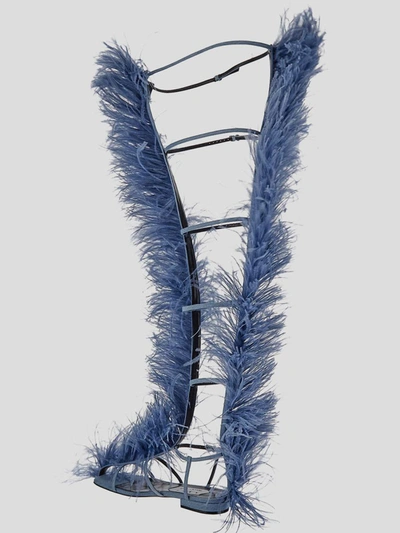 Shop Area X Sergio Rossi Area X Sergio Jeans Feathers Flat Sandals In Blue