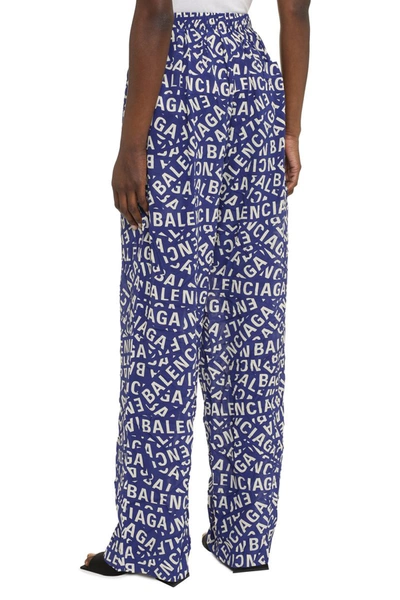 Shop Balenciaga Printed Silk Pajama Pants In Blue