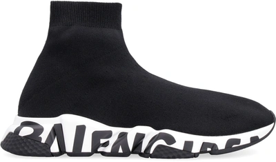 Shop Balenciaga Speed Lt Graffiti Knitted Sock-sneakers In Black
