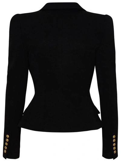 Shop Balmain Black Cotton Blend Blazer Jacket