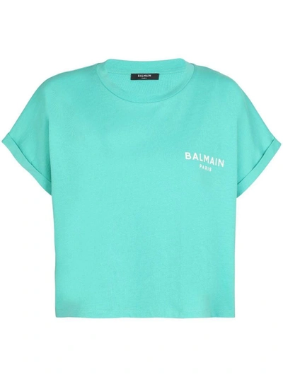 Shop Balmain T-shirt Logo Clothing In Green