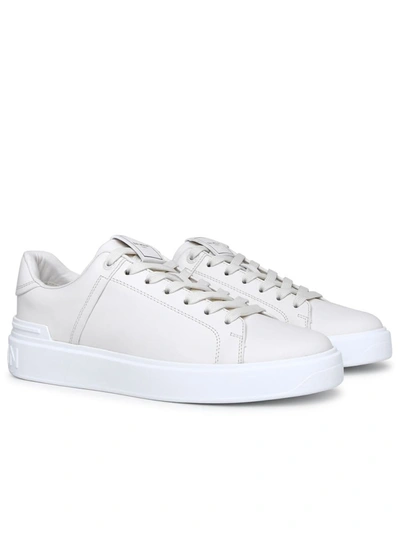 Shop Balmain White Leather B-court Sneakers