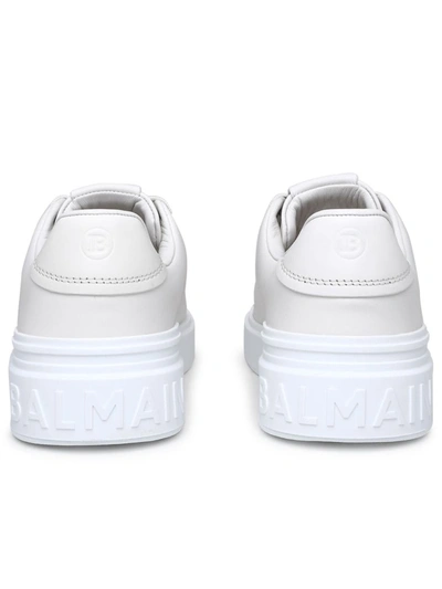 Shop Balmain White Leather B-court Sneakers