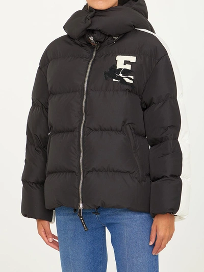 Shop Etro Bicolor Nylon Down Jacket In Black/white