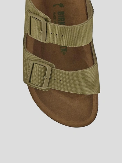 Shop Birkenstock Sandals In <p> Slides In Faded Khaki Canvas With Tonal Branded Buckles