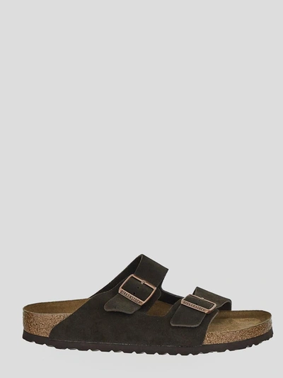 Shop Birkenstock Sandals In <p> Slides In Mocha Velvet Leather