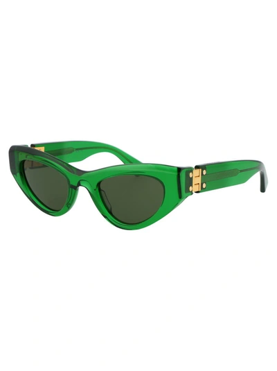 Bottega Veneta Inverted Triangle Acetate Cat-eye Sunglasses In 004 Green Green Green