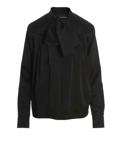 Shop Capasa Milano Pussybow Blouse In Black