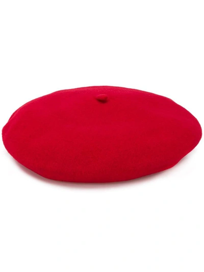 Shop Celine Céline Robert  Knitted Beret Hat In Red