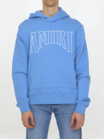 Shop Amiri Cotton Hoodie With Logo In Blue