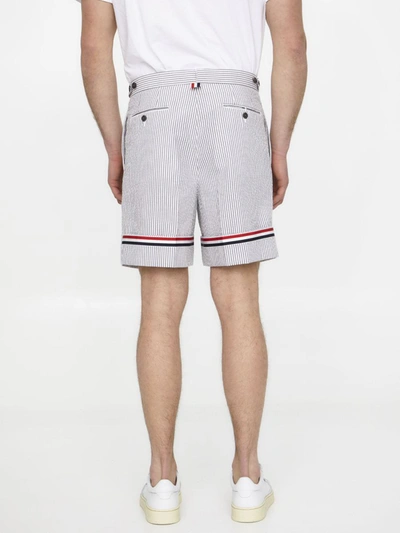 Shop Thom Browne Cotton Seersucker Shorts In Grey