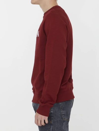 Shop Balmain Cotton Sweatshirt With Logo In Red