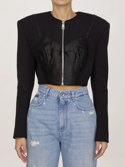 Shop Dolce & Gabbana Cropped Bustier Jacket In Black