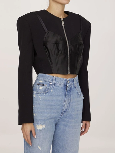 Shop Dolce & Gabbana Cropped Bustier Jacket In Black