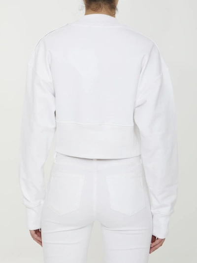 Shop Balmain Cropped Sweatshirt With Logo In White