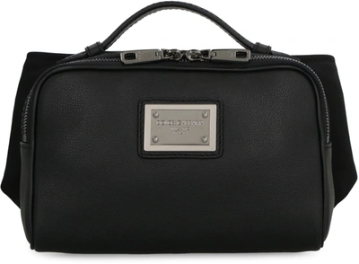 Shop Dolce & Gabbana Leather Belt Bag With Logo In Black