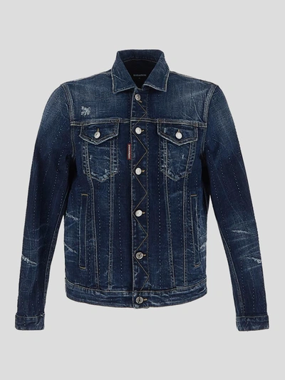 Shop Dsquared2 Rhinestones Denim Jacket In <p> Denim Jacket In Blue Cotton With Rhinestones