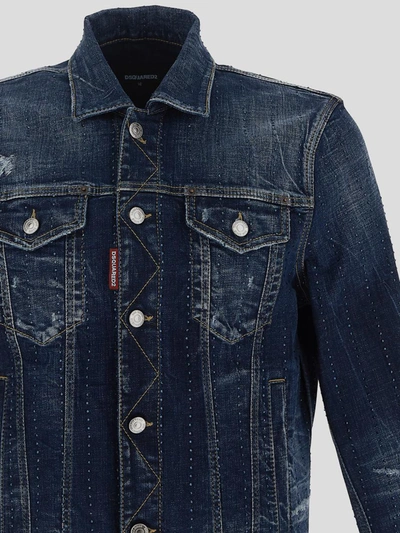 Shop Dsquared2 Rhinestones Denim Jacket In <p> Denim Jacket In Blue Cotton With Rhinestones