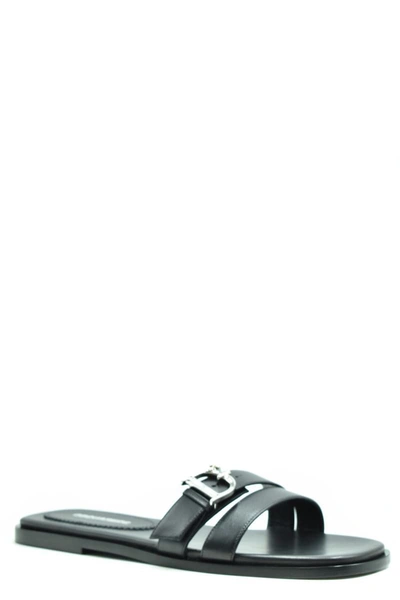 Dsquared2 D2 Statement Leather Flat Sandals In Black