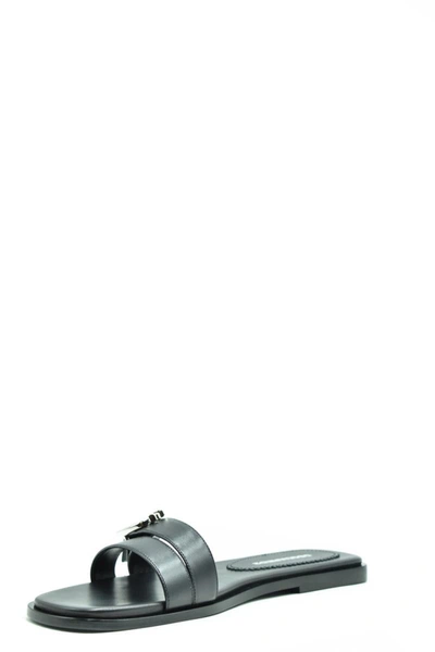 Dsquared2 D2 Statement Leather Flat Sandals In Black