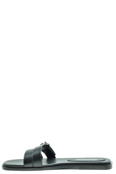Dsquared2 D2 Statement Leather Flat Sandals In Black