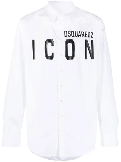 Shop Dsquared2 Shirts In <p>logo-print Cotton Shirt From  Featuring White, Cotton, Logo Print To The Front, Classic