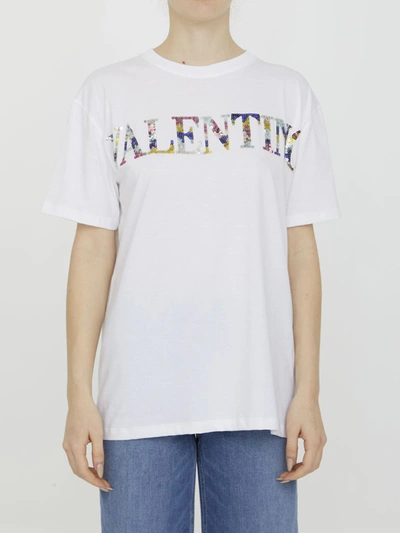 Shop Valentino Embroidered T-shirt In White