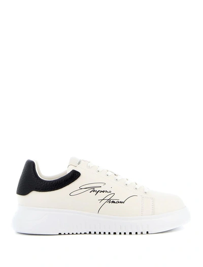 Shop Emporio Armani Sneakers In Off Wht+black