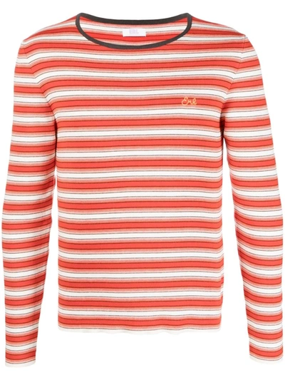 Shop Erl Crewneck Striped Logo Light Sweater In Red