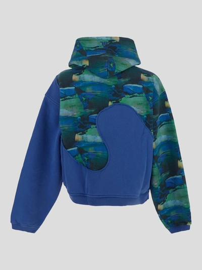Shop Erl Printed Hooded Sweatshirt In <p> Sweatshirt In Blue Cotton With Multicolor Swirl Print