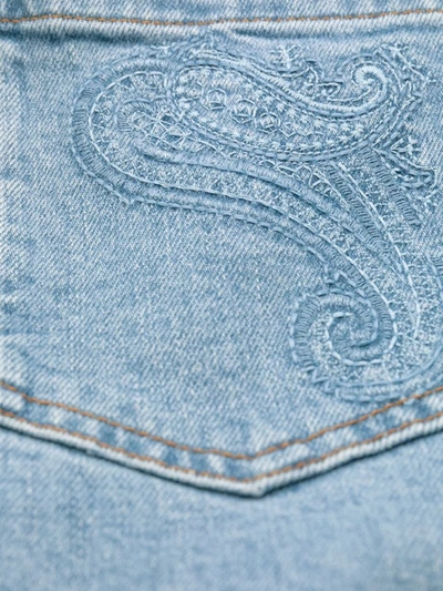 Shop Etro Jeans In <p>paisley-embroidery Wide-leg Jeans From  Featuring Blue, Cotton, Denim, Logo Patch To The Rear