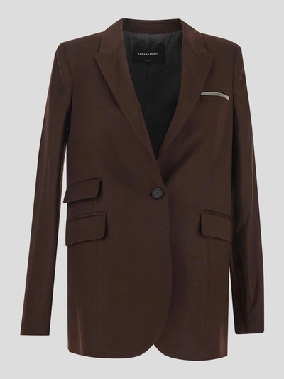 Shop Fabiana Filippi Jackets In <p> Blazer Jacket In Brown Virgin Wool With Single-breast Closure