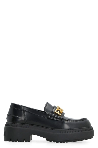 Shop Fendi Graphy Leather Loafers In Black